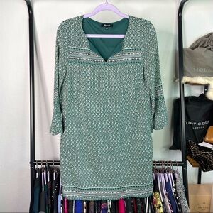 𝅺Madewell 100% Silk Starland Green Bandana Floral Print Bell Sleeve Dress